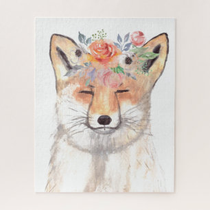 Fox watercolor Orange Brown Wildlife Art Animal Jigsaw Puzzle