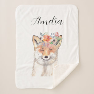 Fox watercolor Orange Cute Nursery Art Animal  Sherpa Blanket
