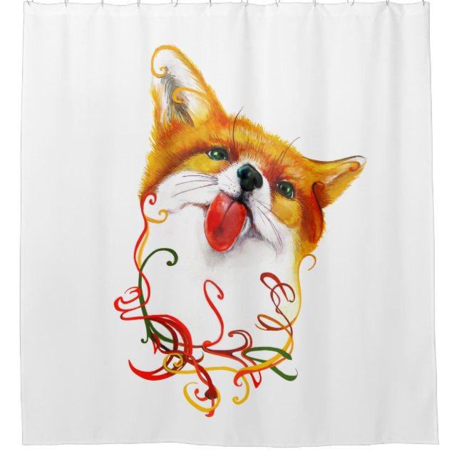 Fox Watercolor Shower Curtain (Front)