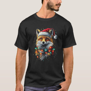 Fox Wearing A Christmas Hat And Wrapped In Lights T-Shirt