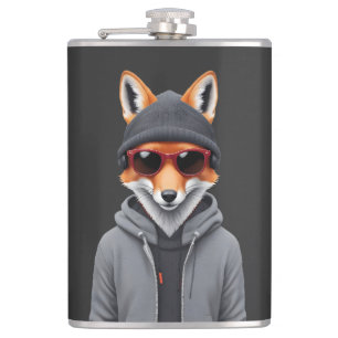Fox Wearing Hoodie Funny Cool Animal Character Art Hip Flask