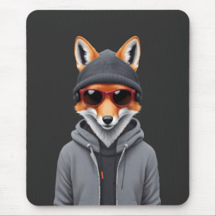 Fox Wearing Hoodie Funny Cool Animal Character Art Mouse Pad