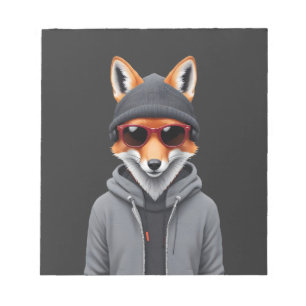 Fox Wearing Hoodie Funny Cool Animal Character Art Notepad