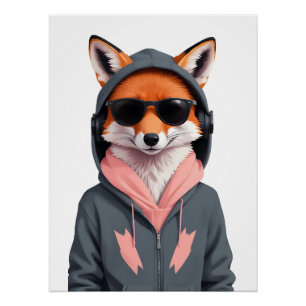 Fox Wearing Hoodie Funny Cool Animal Character Art Poster