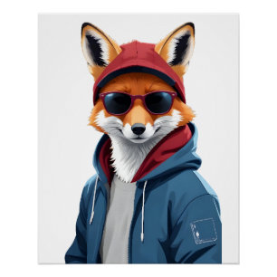 Fox Wearing Hoodie Funny Cool Animal Character Art Poster