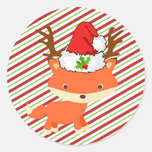 Fox Wearing Reindeer Santa Hat First Christmas Classic Round Sticker