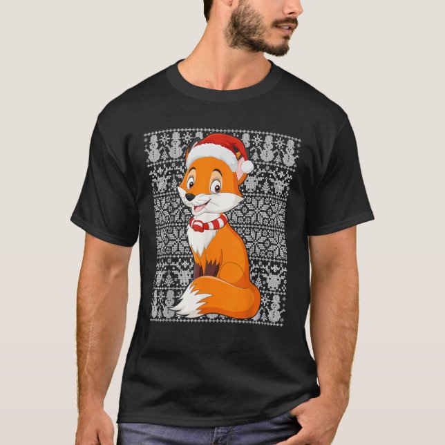 Fox Wearing Santa Hat Men Women Kids Ugly Christma T-Shirt (Front)