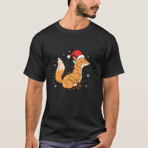 Fox Wearing Santa Hat Snowflakes Christmas Lights T-Shirt