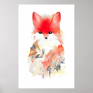 Fox Wild Animal Nature Watercolor Art Painting Poster