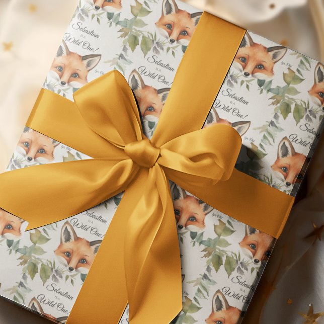 Fox Wild One Woodland Animal Birthday  Wrapping Paper (Creator Uploaded)