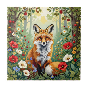 Fox Wildflower Forest Illustration Ceramic Tile