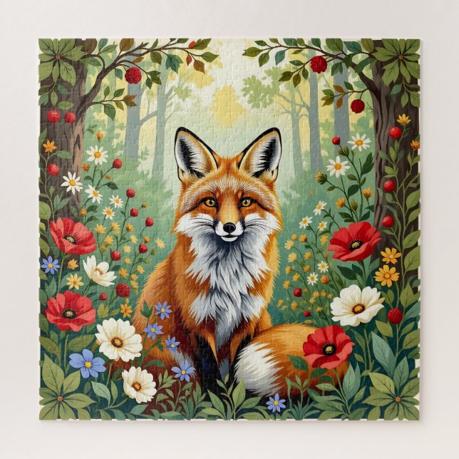 Fox Wildflower Forest Illustration Jigsaw Puzzle (Vertical)