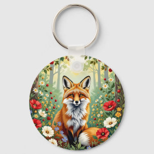Fox Wildflower Forest Illustration Key Ring