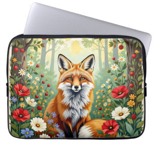 Fox Wildflower Forest Illustration Laptop Sleeve