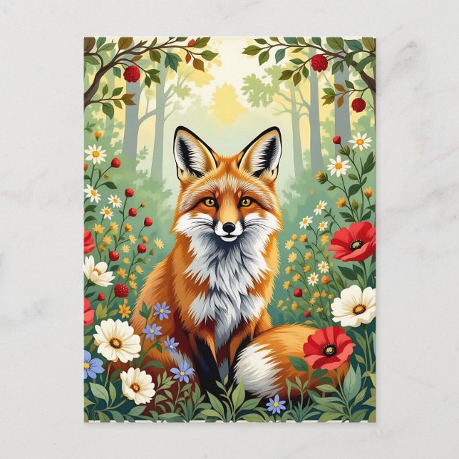 Fox Wildflower Forest Illustration Postcard (Front)