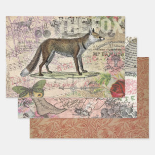 Fox Wildlife Vintage Animal Illustration  Wrapping Paper Sheet