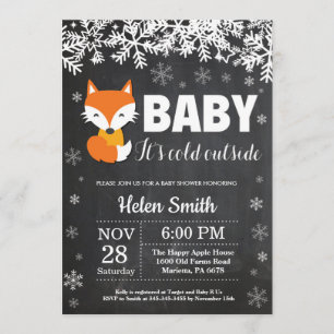 Fox Winter Baby Shower Chalkboard Invitation