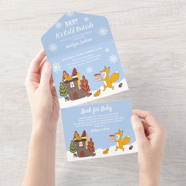 Fox Winter Baby Shower It’s Cold Outside  All In One Invitation (Tearaway)