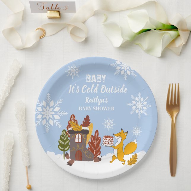 Fox Winter Baby Shower It’s Cold Outside  Paper Plate (Wedding)