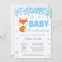 Fox Winter Blue Boy Baby Shower Snowflake