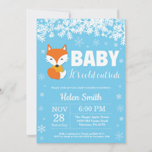 Fox Winter Blue Boy Baby Shower Snowflake Invitation