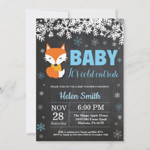 Fox Winter Boy Baby Shower Chalkboard Invitation