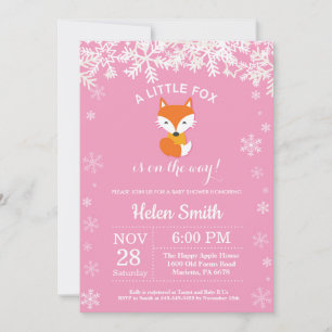 Fox Winter Girl Baby Shower Snowflake Invitation