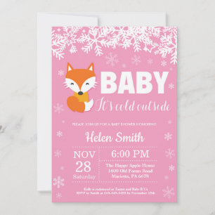Fox Winter Girl Baby Shower Snowflake Invitation