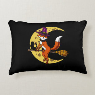 Fox Witch RIding A Broom Funny Halloween Animal Decorative Cushion