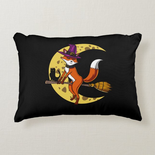 Fox Witch RIding A Broom Funny Halloween Animal Decorative Cushion (Front)