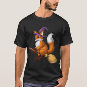 Fox Witch Riding Broom T-Shirt
