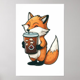 Fox with a cup poster