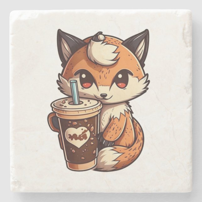 Fox with a cup stone coaster (Front)