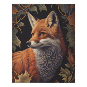 Fox with Autumn Leaves   Elegant Floral Animal Art Faux Canvas Print