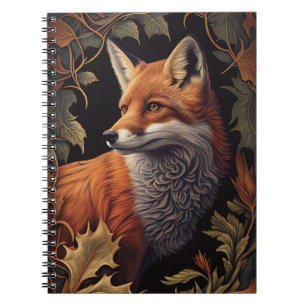 Fox with Autumn Leaves Elegant Floral Animal Art Notebook