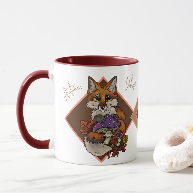 Fox with Autumn Toadstools Mug (With Donut)