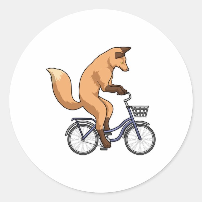 Fox with Bicycle Classic Round Sticker (Front)
