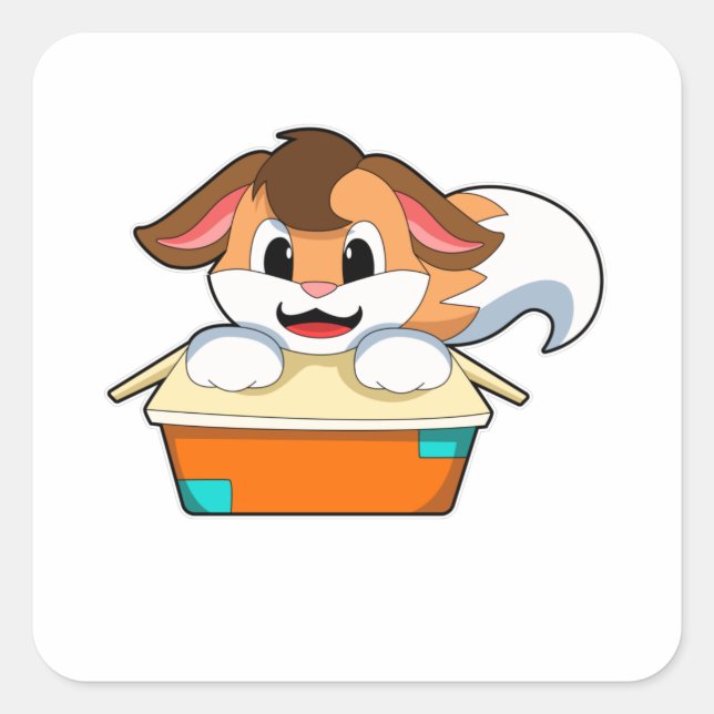 Fox with Box Square Sticker (Front)