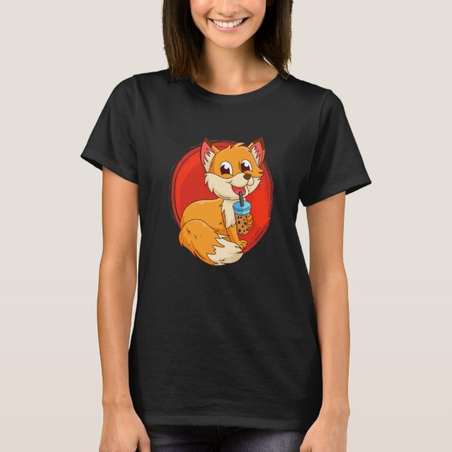 Fox with bubbel tea bubbeltea fox children  2 T-Shirt (Front)