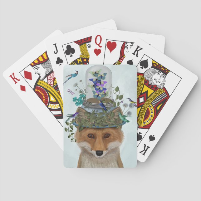 Fox with Butterfly Bell Jar Playing Cards (Back)
