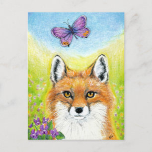 Fox with Butterfly postcard
