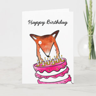 Fox with cake birthday card