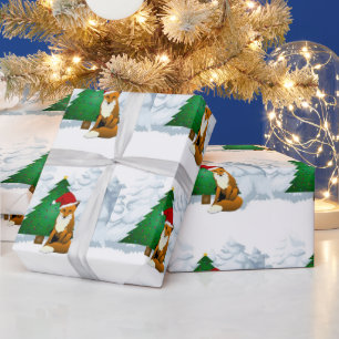 Fox with Christmas Tree Wrapping Paper for Kids