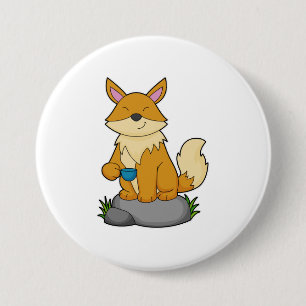 Fox with Coffee cup 7.5 Cm Round Badge