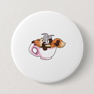 Fox with Coffee Cup 7.5 Cm Round Badge