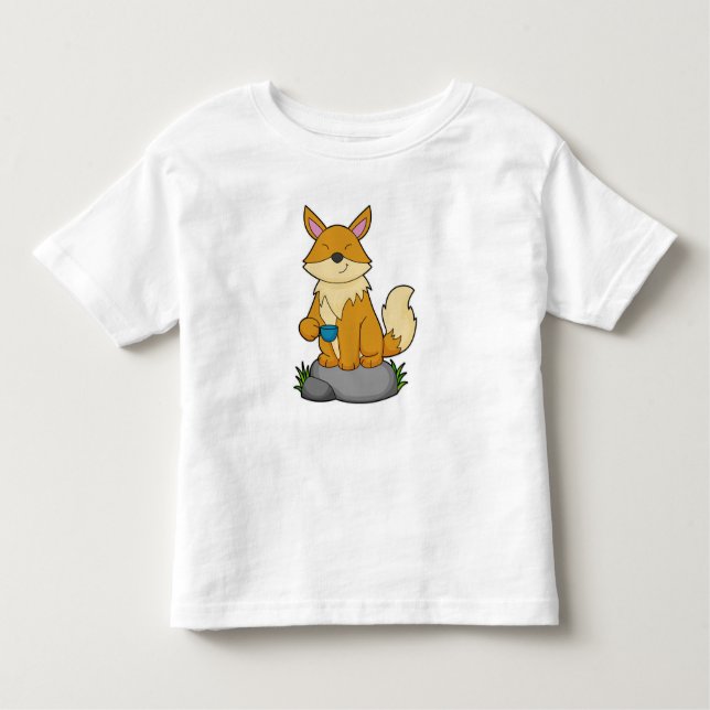 Fox with Coffee cup Toddler T-Shirt (Front)