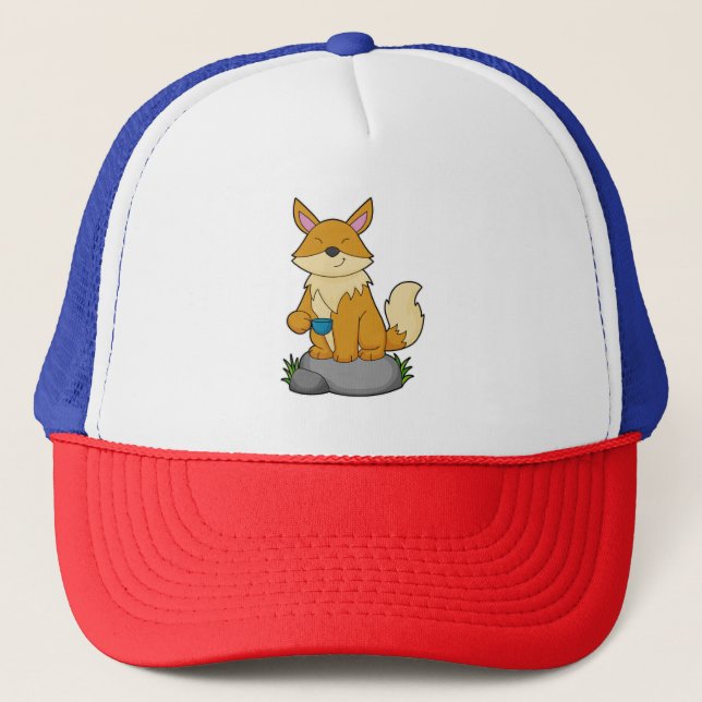Fox with Coffee cup Trucker Hat (Front)