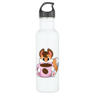 Fox with Cup of Coffee 710 Ml Water Bottle
