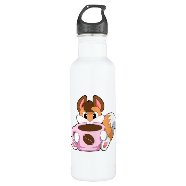 Fox with Cup of Coffee 710 Ml Water Bottle (Front)