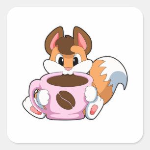 Fox with Cup of Coffee Square Sticker